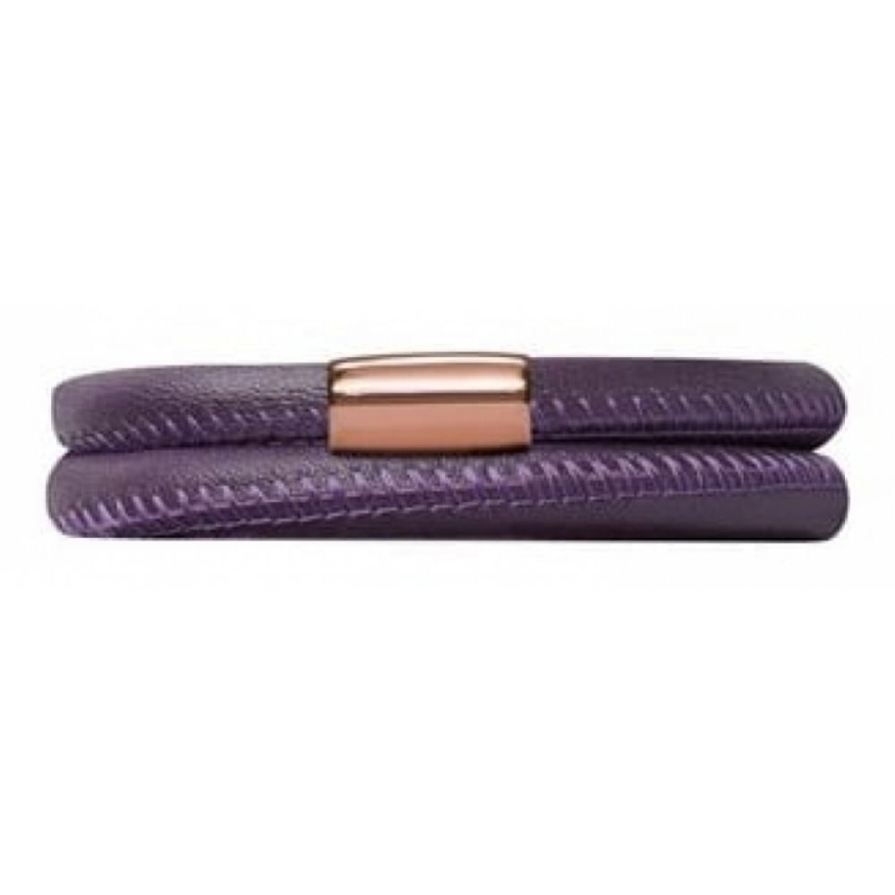 Purple Leather Double Bracelet Rose Gold