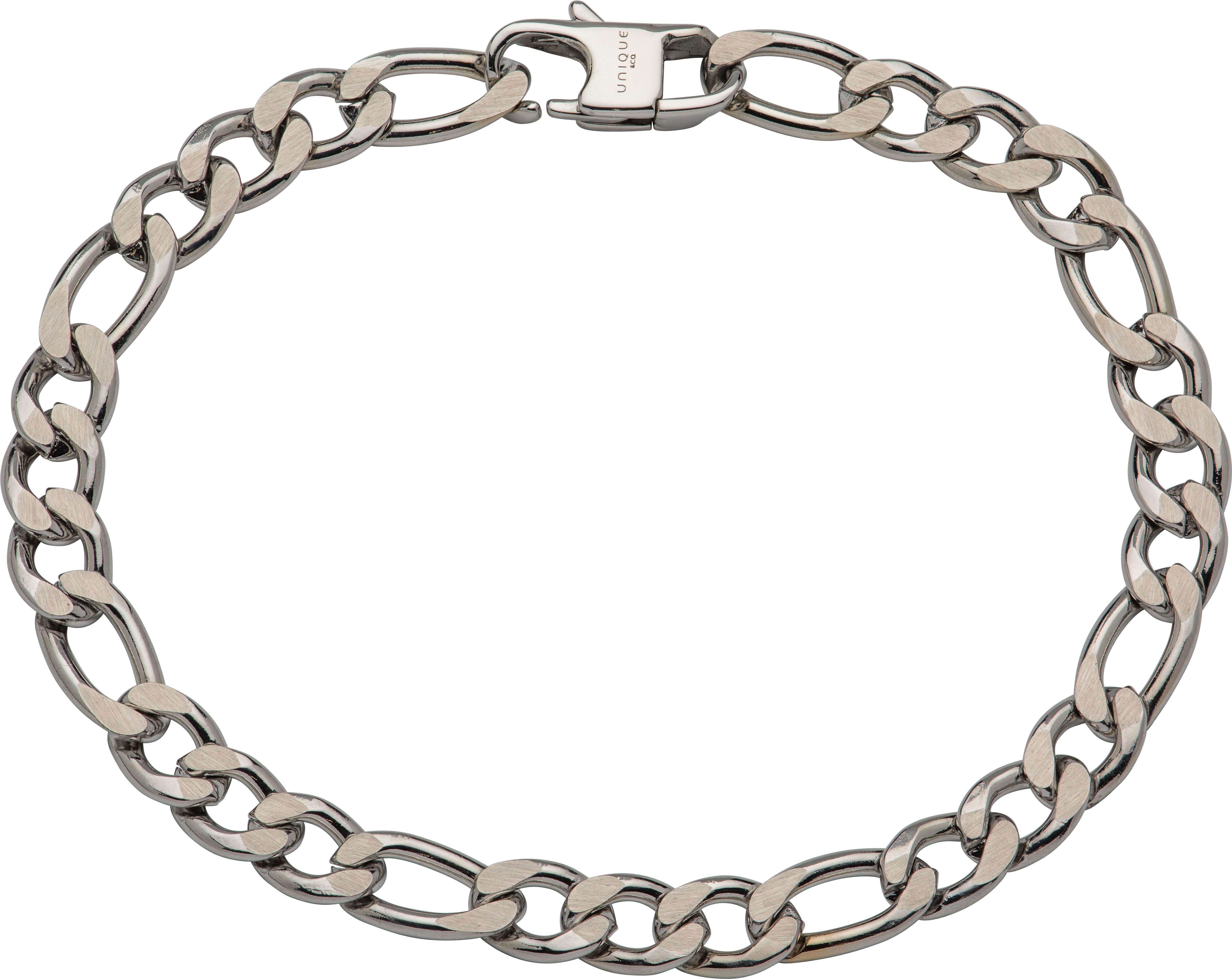 Stainless Steel Figaro Bracelet With Matte & Polished-Width 7mm