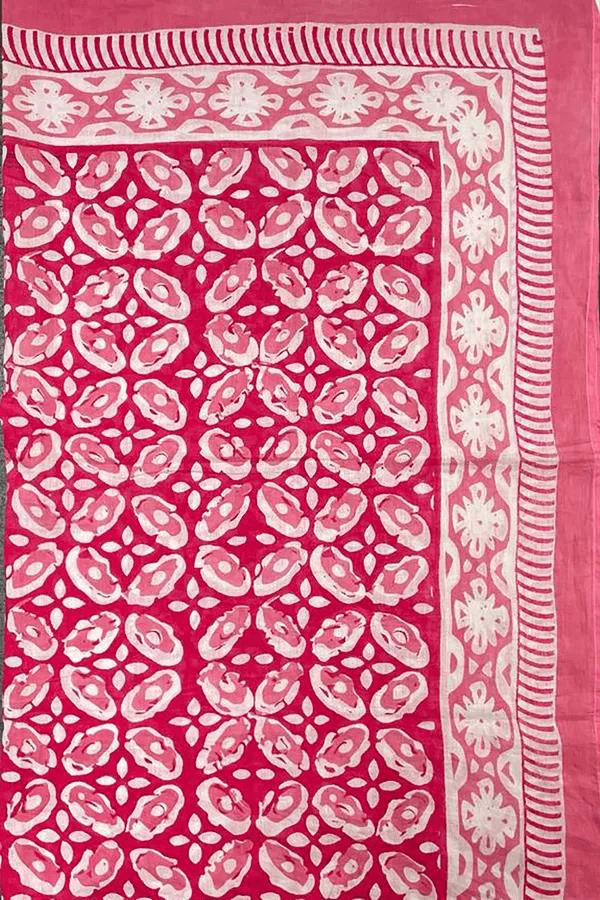 Hand Printed Cotton Sarong Flower Pink