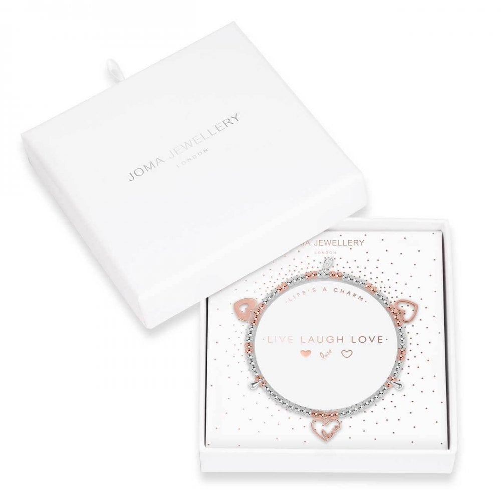 Life's A Charm | Live Laugh Love | Silver And Rose Gold | Charm Bracelet | 17.5cm Stretch