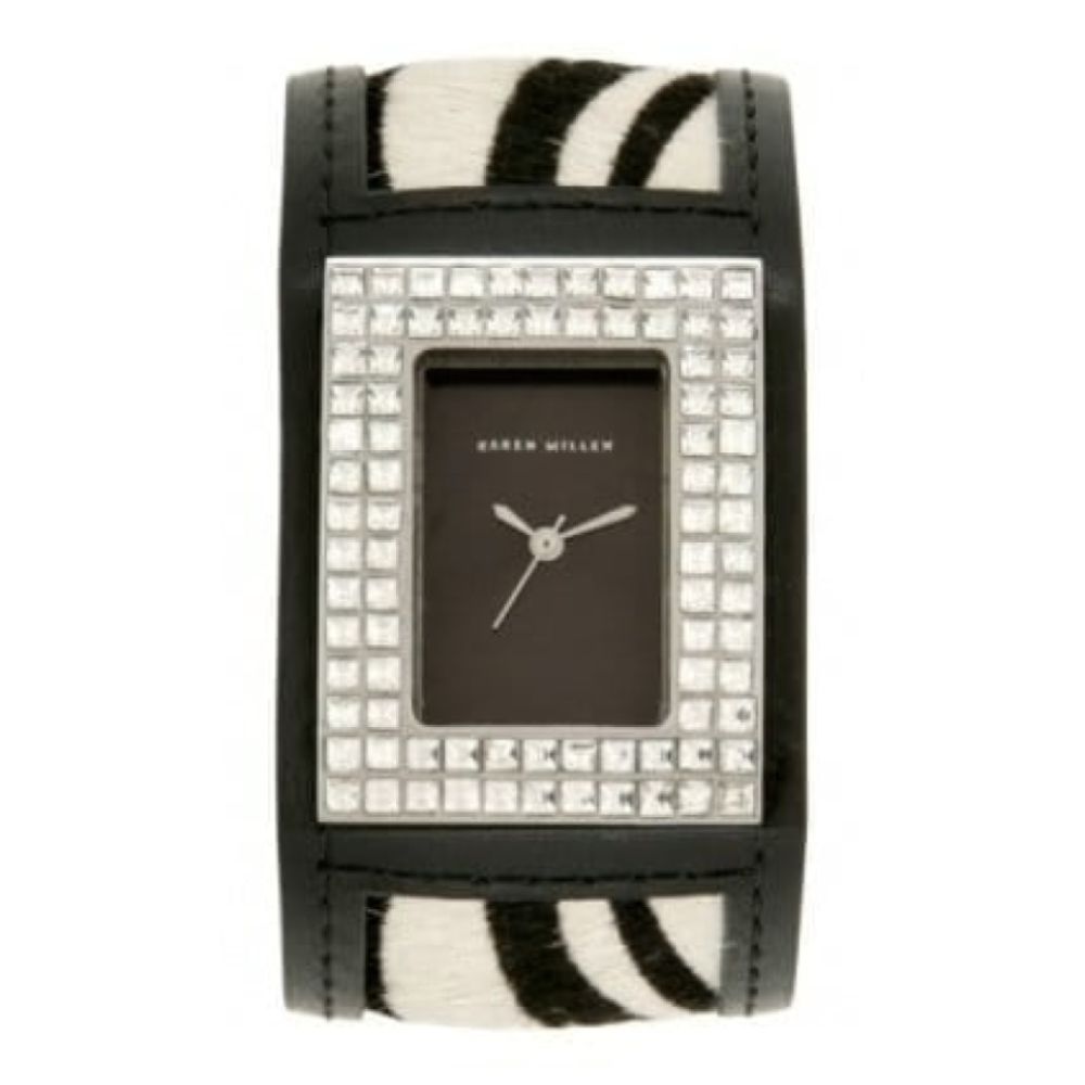 Precious Stones And Zebra Black Leather Wristwatch -