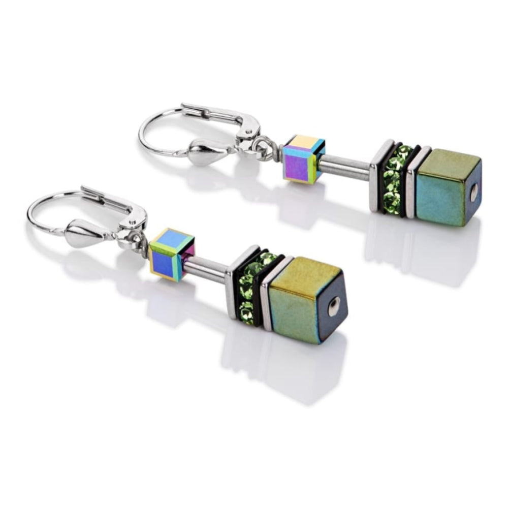 Metallic Green Swarovski Geo Cube Earring