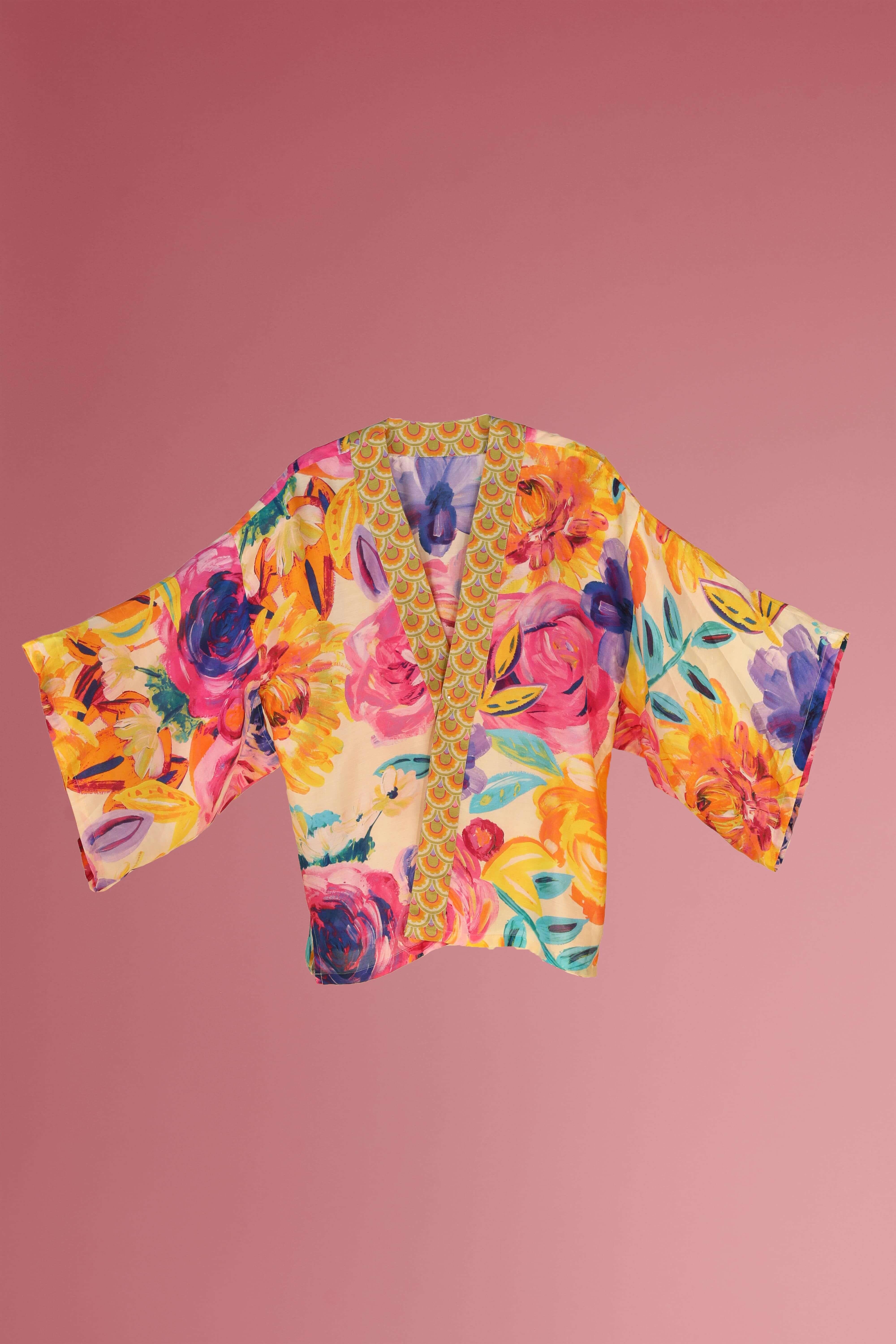 PRINTED KIMONO JACKET - Floral Frenzy