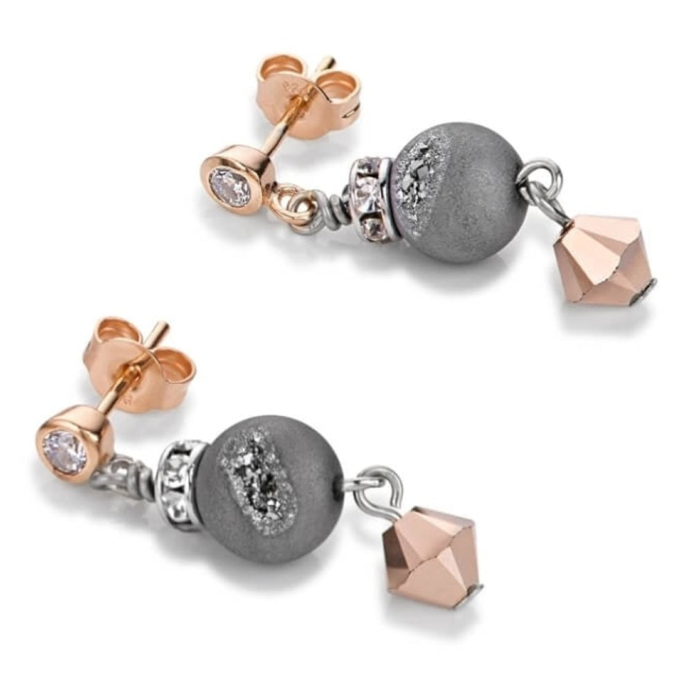 Crystal & Grey Drop Agate Earrings