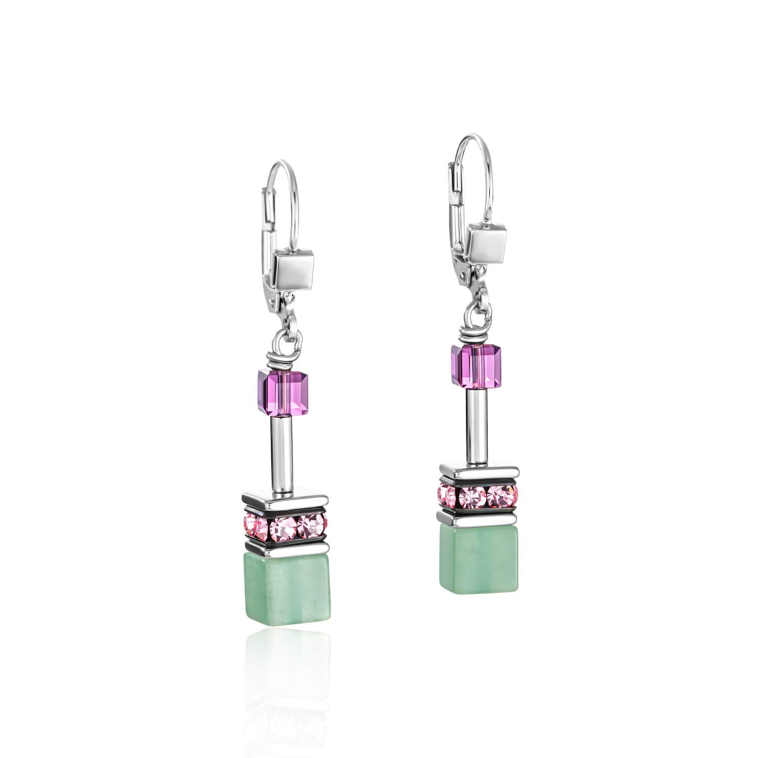 Geo Cube Swarovski Crystals & Gemstones Lilac-Green Pierced Earrings