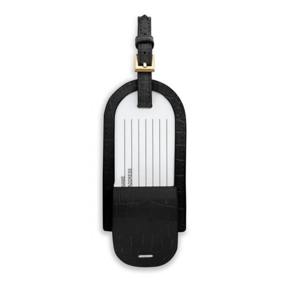 Celine Faux Croc Luggage Tag | Black | 11.1 X 6cm