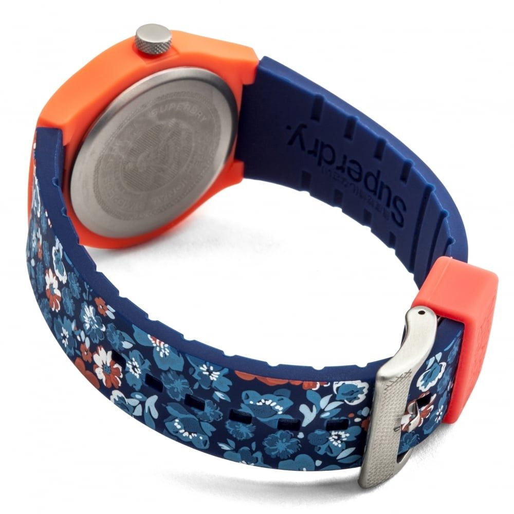 Urban Floral' Coral And Blue Silicone Floral Printed Strap With Blue Dial Ladies Watch