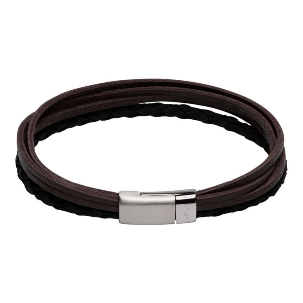 Black Multistrand Leather Bracelet BL Edge-Matt/Polish Steel Clasp