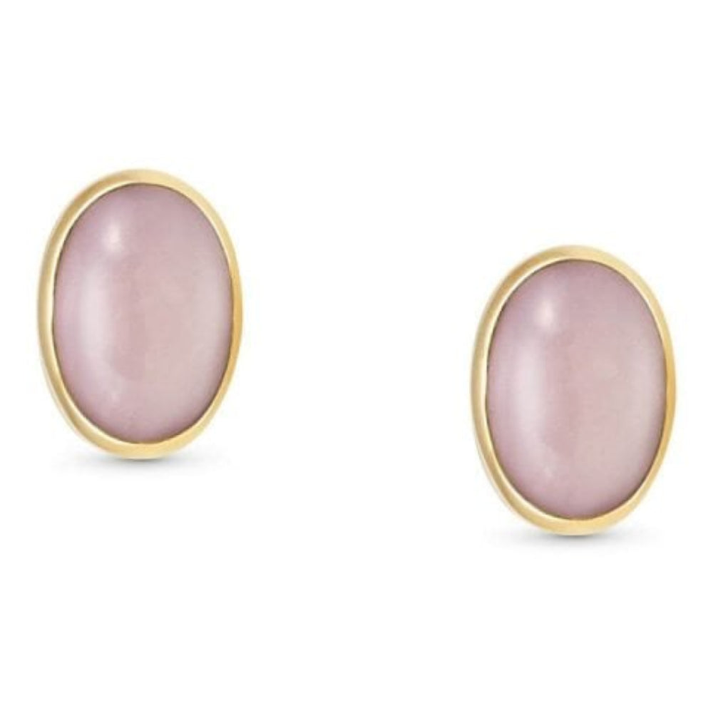18k Gold Plated With Pink Opal Oval Earrings