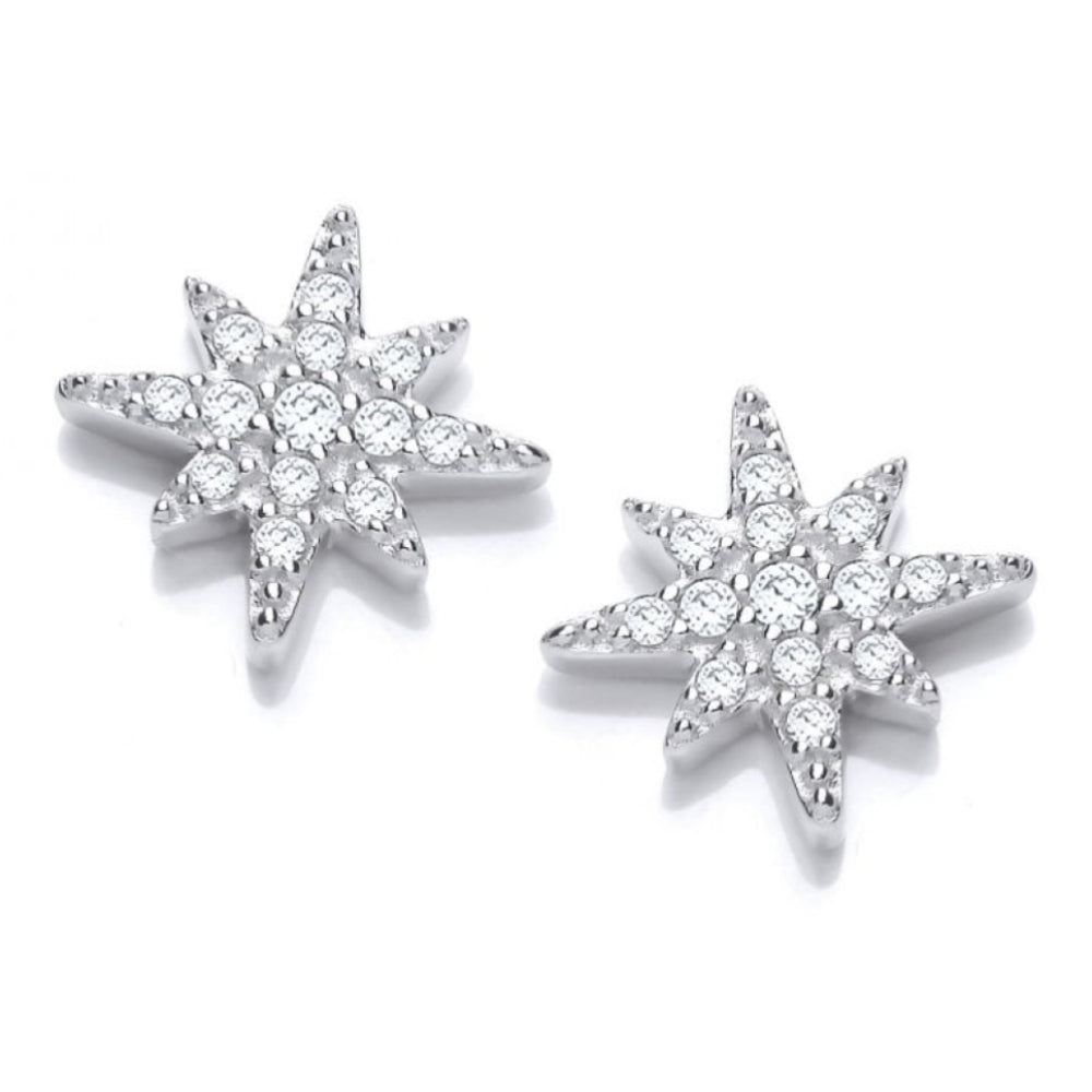 Silver & CZ Brilliant Star Earrings