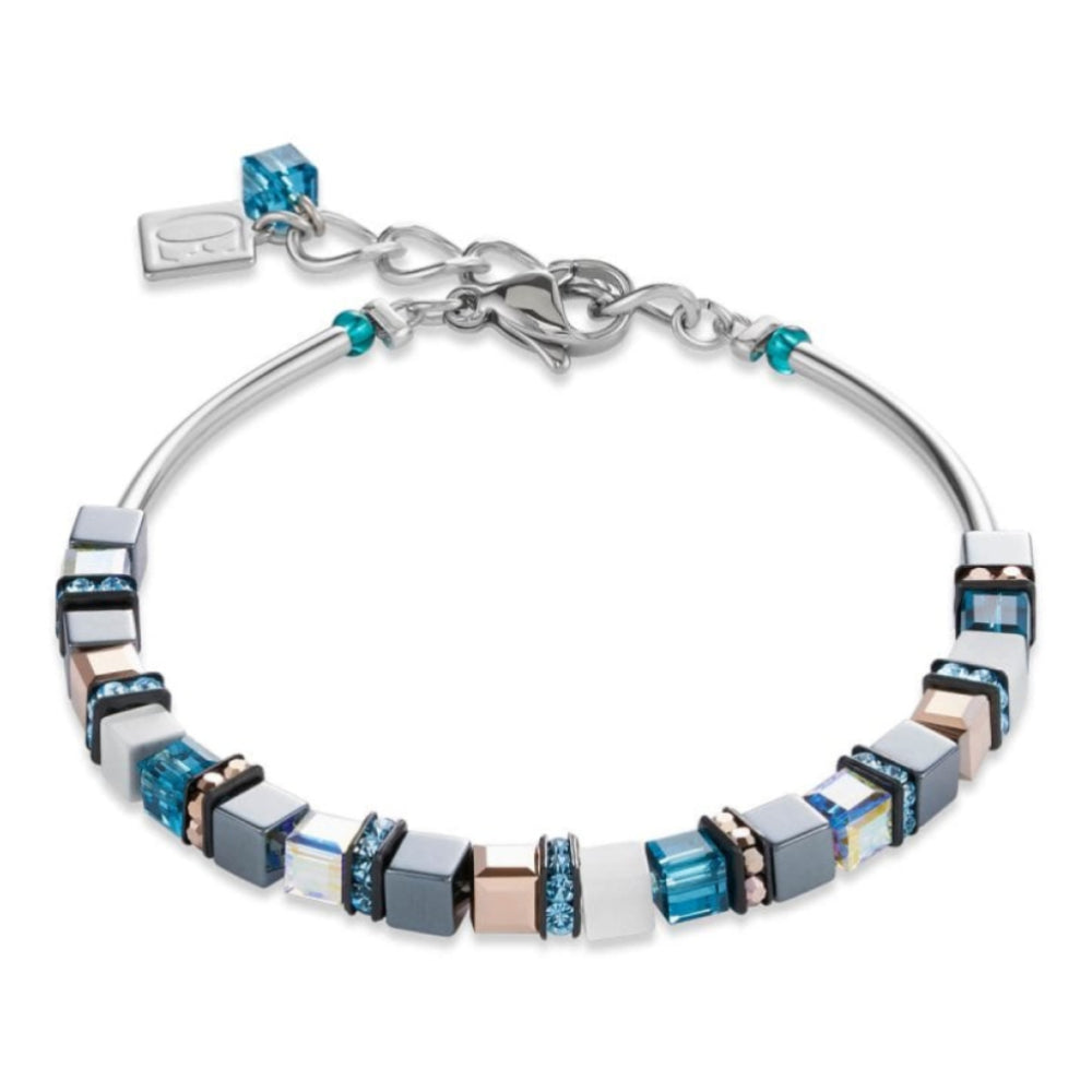 Petrol Geo Cube Bracelet With Small Haematite & Swarovski Crystals