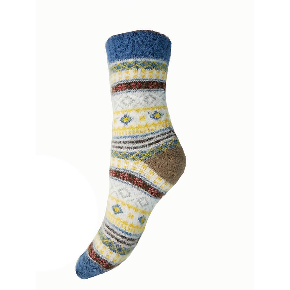Yellow & Blue Patterned Wool Blend Socks