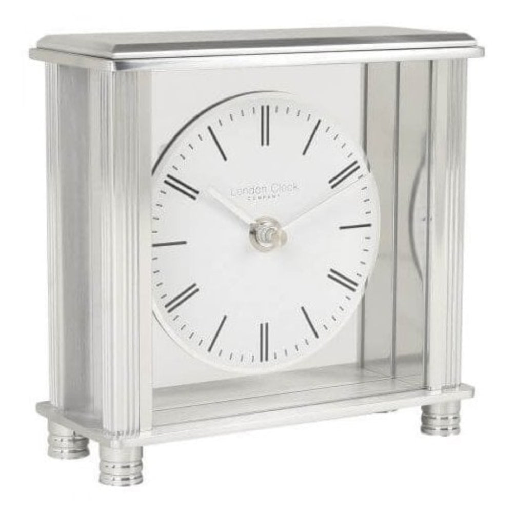 Square Metal & Glass Mantel Clock Small Silver