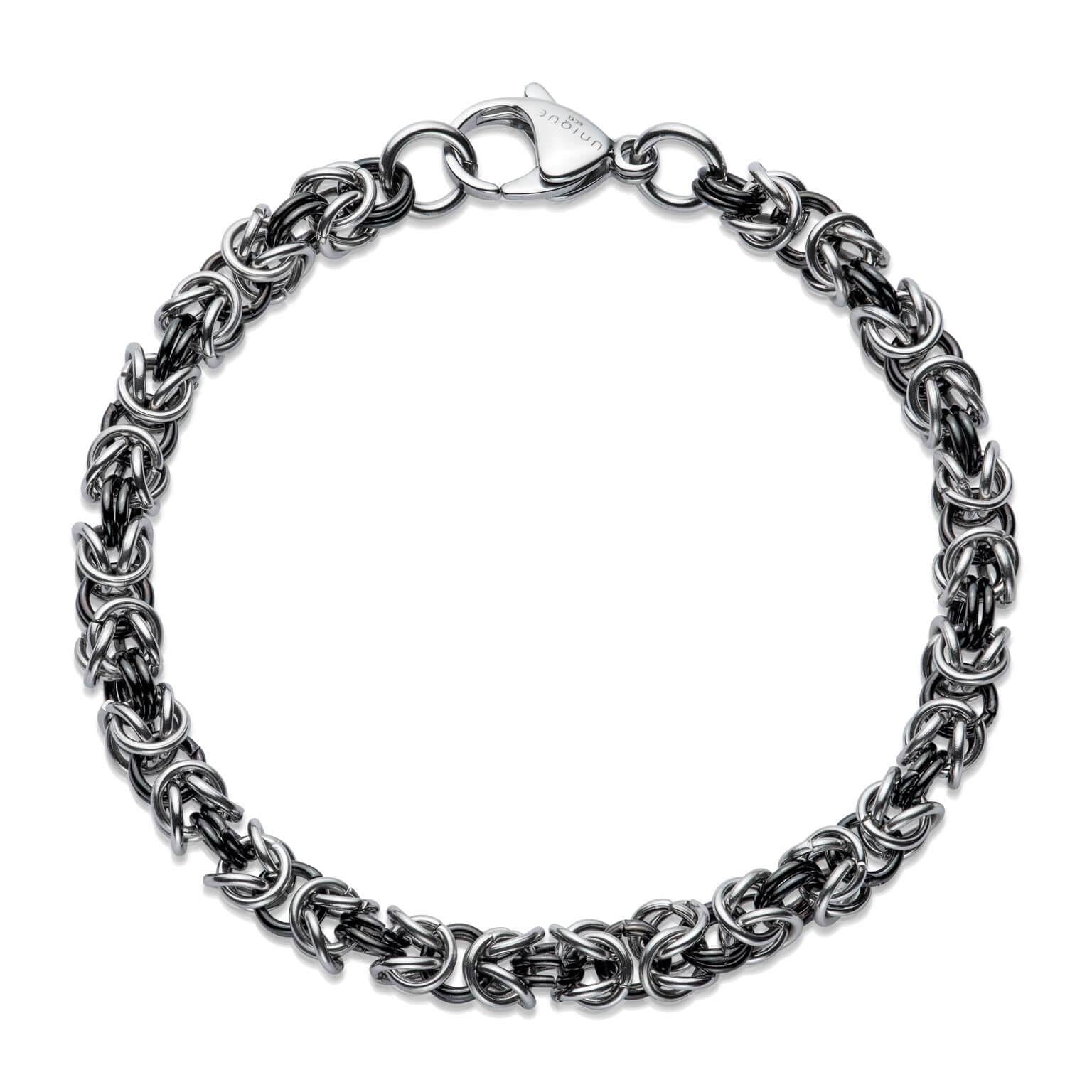 Steel Round Byzantine Chain Bracelet with Black IP-Width 6mm