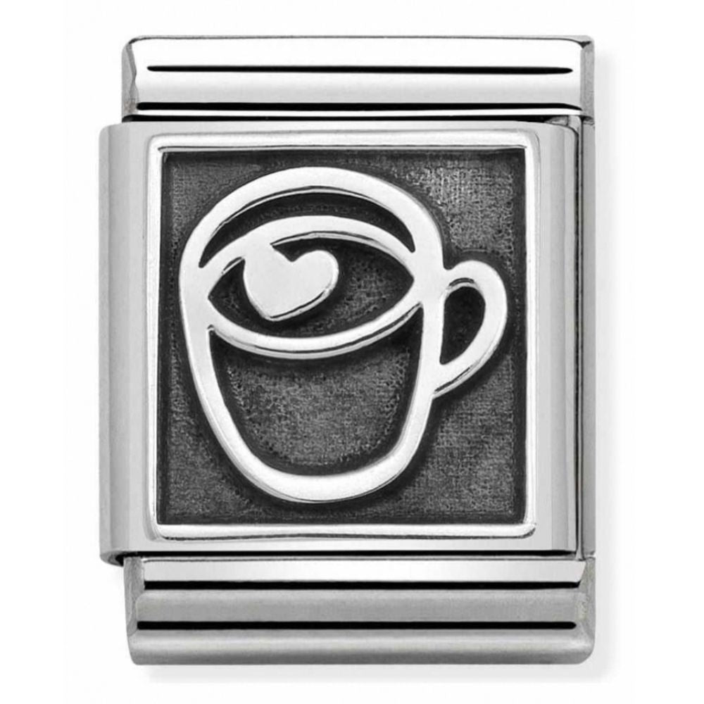 Composable Oxidized Hot Chocolate Symbol Stainless Steel And Sterling Silver Big Charm