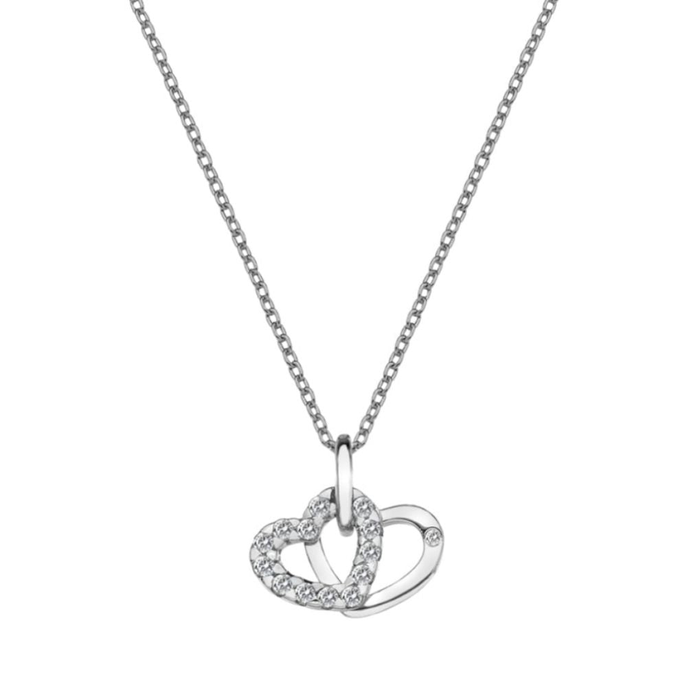 Double Heart Pendant Necklace With White Topaz