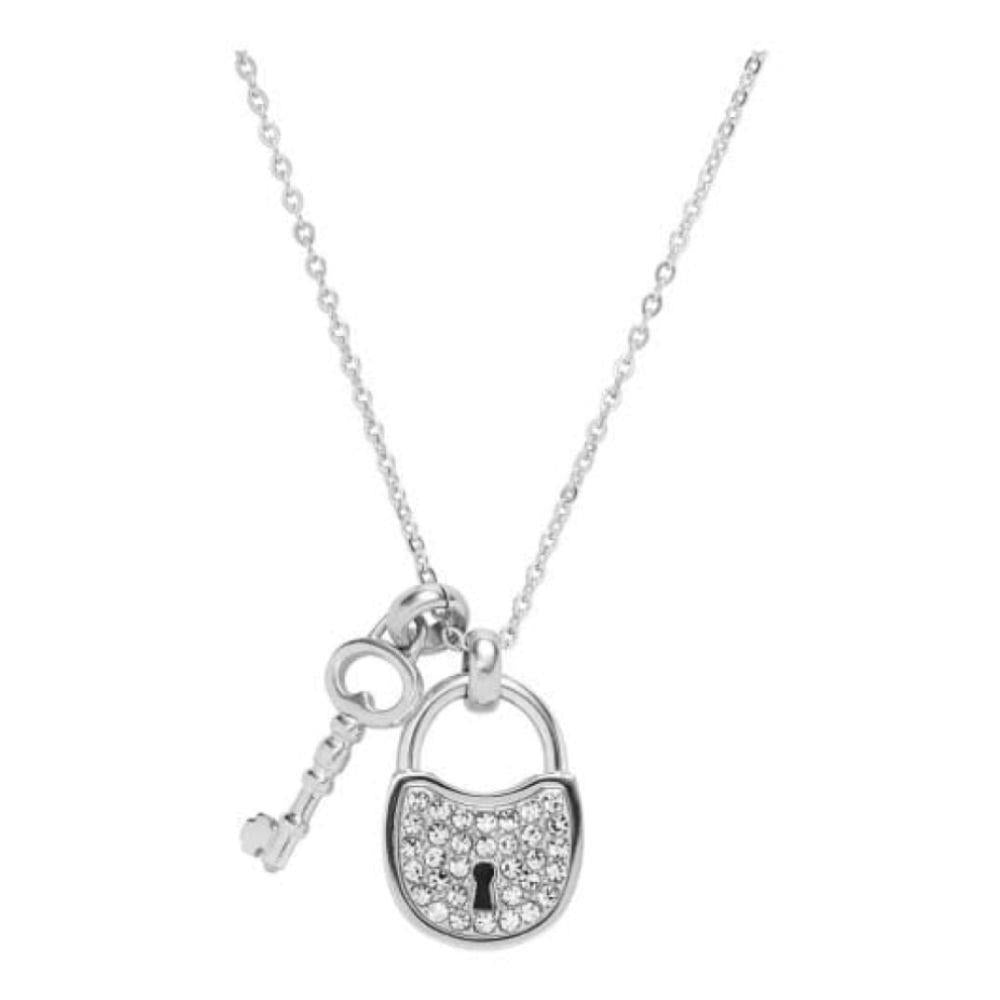 Ladies Stainless Steel Stone Set Key & Padlock Pendant Necklace