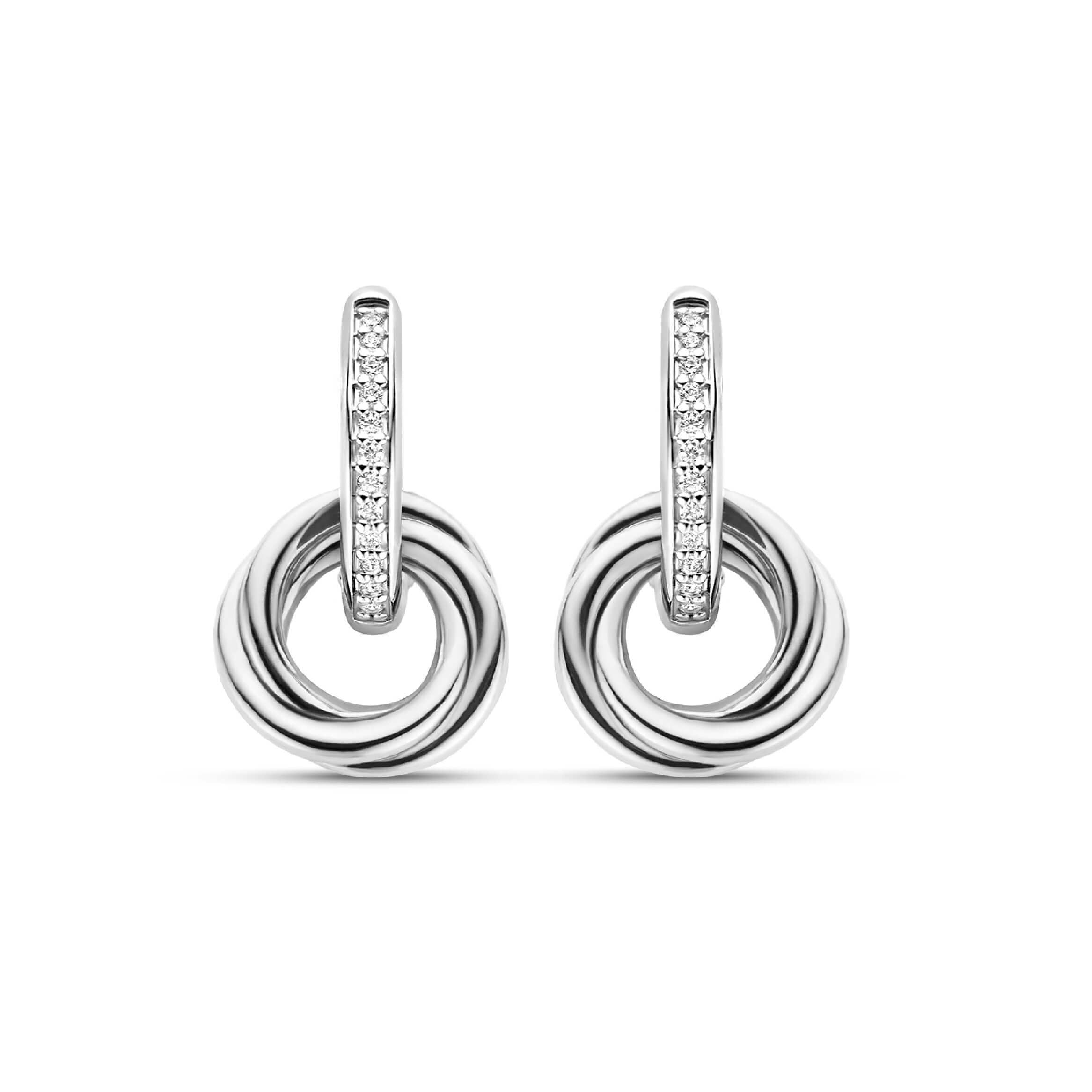 Silver Twisted & CZ Circle Hoop Earrings