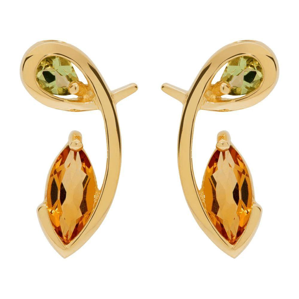 Golden Citrine & Peridot Gold Plated Stud Earrings