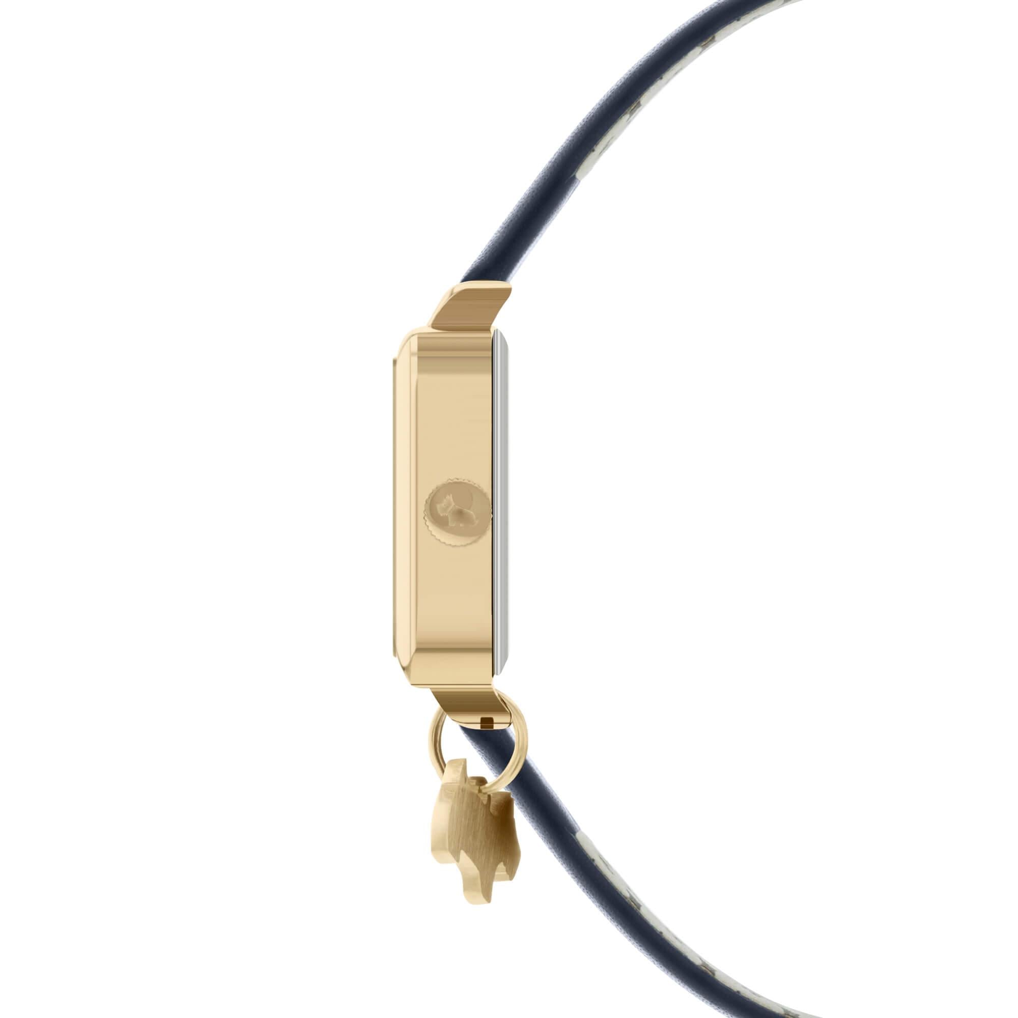 Ladies Square Pale Gold Plated Ink Leather Strap Watch