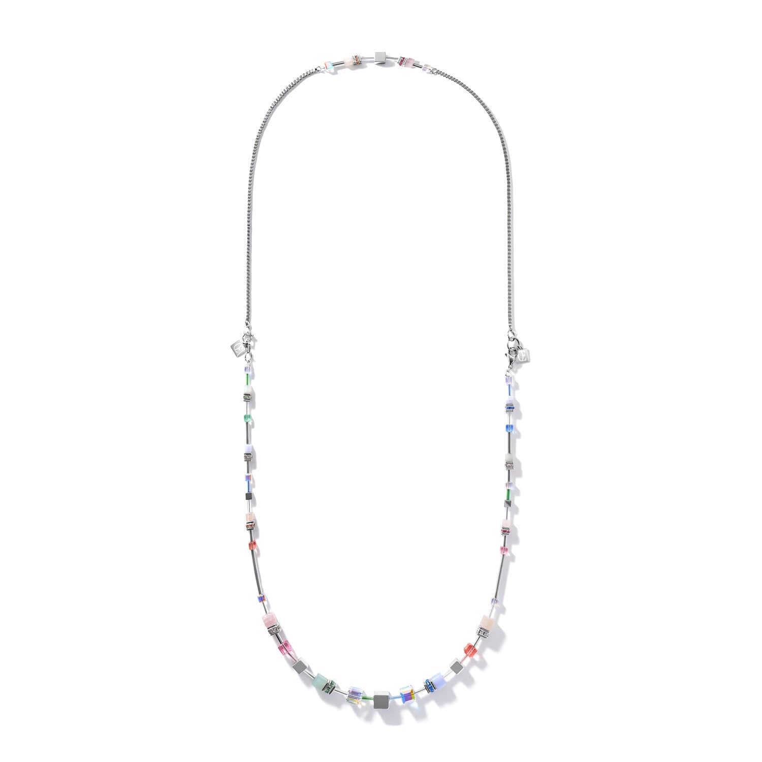 Multitask 4-in-1 Summer Multi Pastel-Silver Geo Cube Necklace