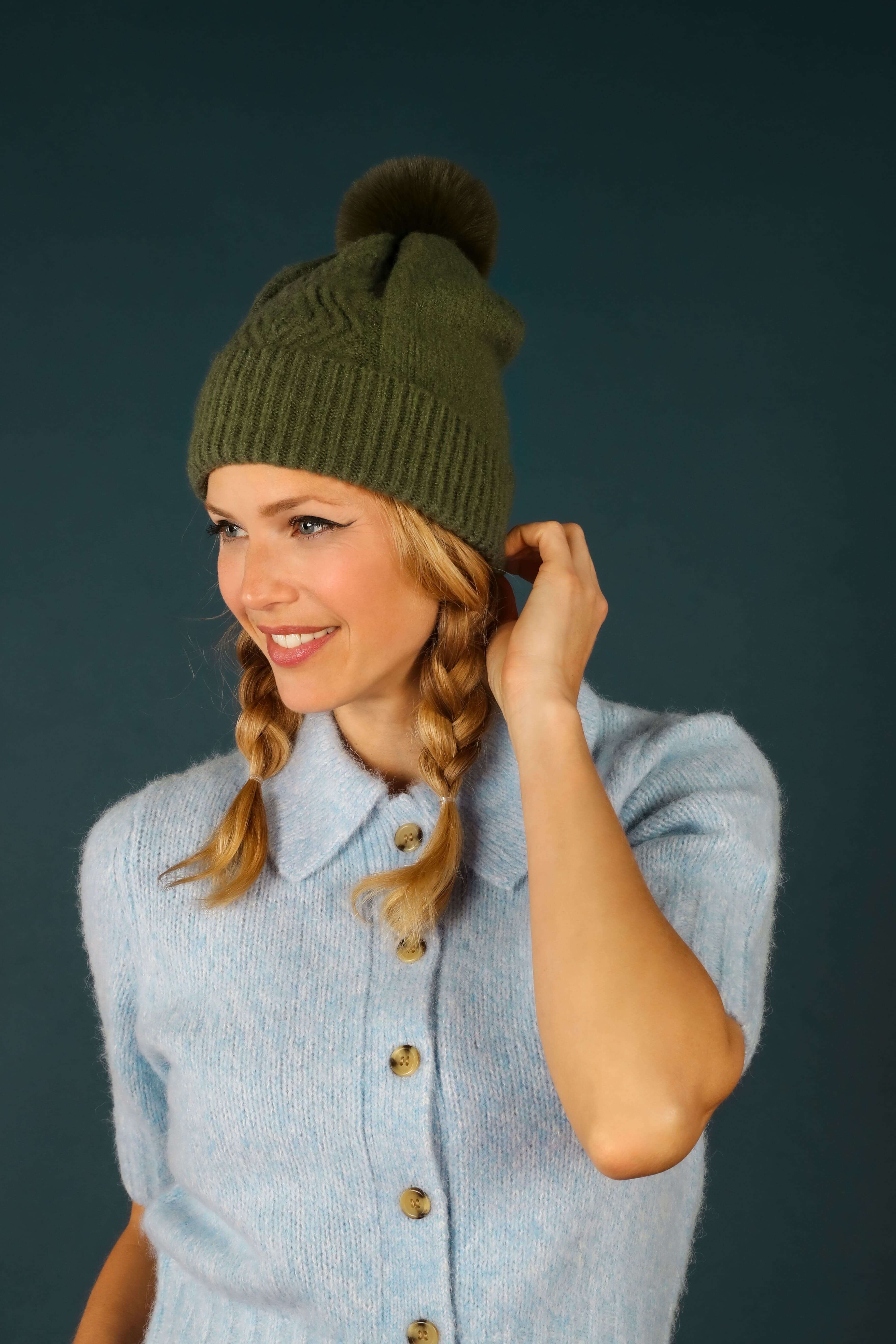 Ingrid Bobble Hat - Olive
