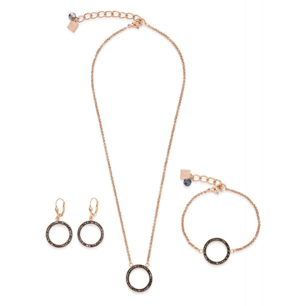 Anthracite Circle Pendant Rose Gold Plated Bracelet