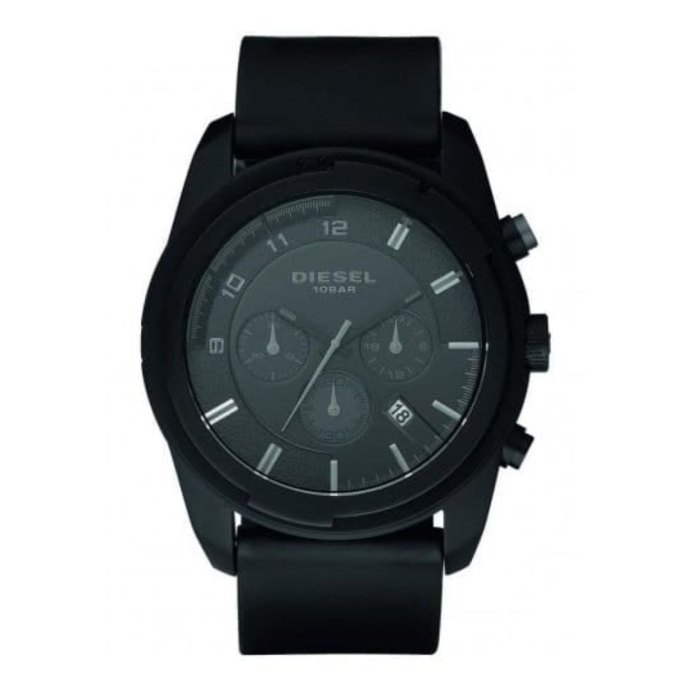 Gents Black Chronograph Watch & Silicone Strap