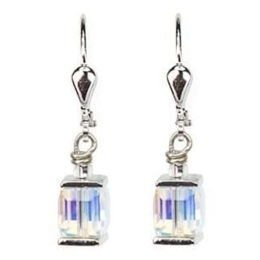 Ladies Clear Crystal Swarovski Elements Set In White-Bronze Alloyed Steel Earrings