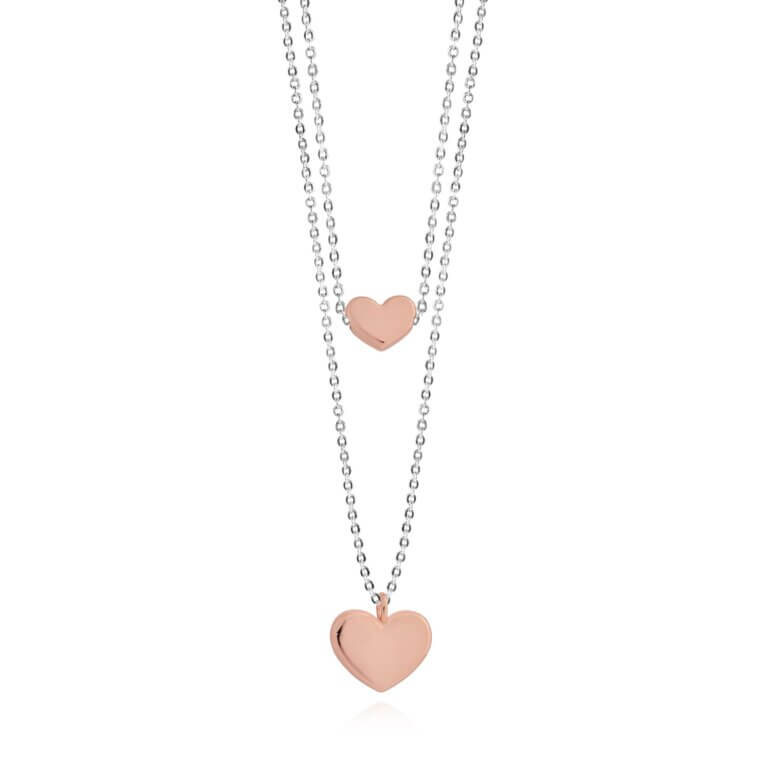 Luella | Heart Necklace | Silver And Rose Gold | Necklace | 45cm 40cm + 5cm Extender