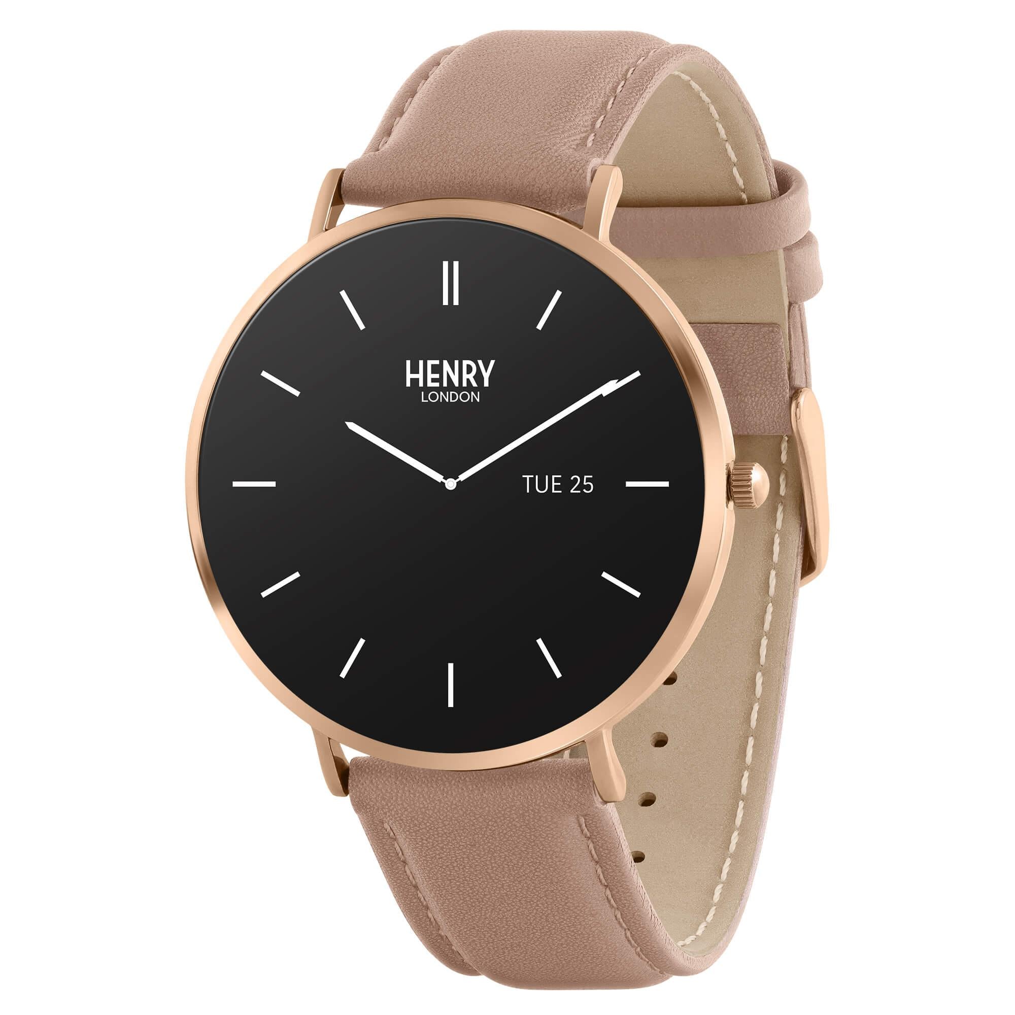 Smart Amoled Nude Leather Strap Watch