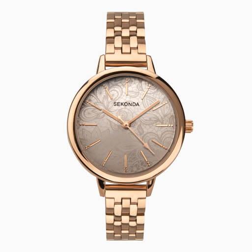 Rose Gold Case With Grey Dial & Rose Gold Tone Bracelet Ladies Watch