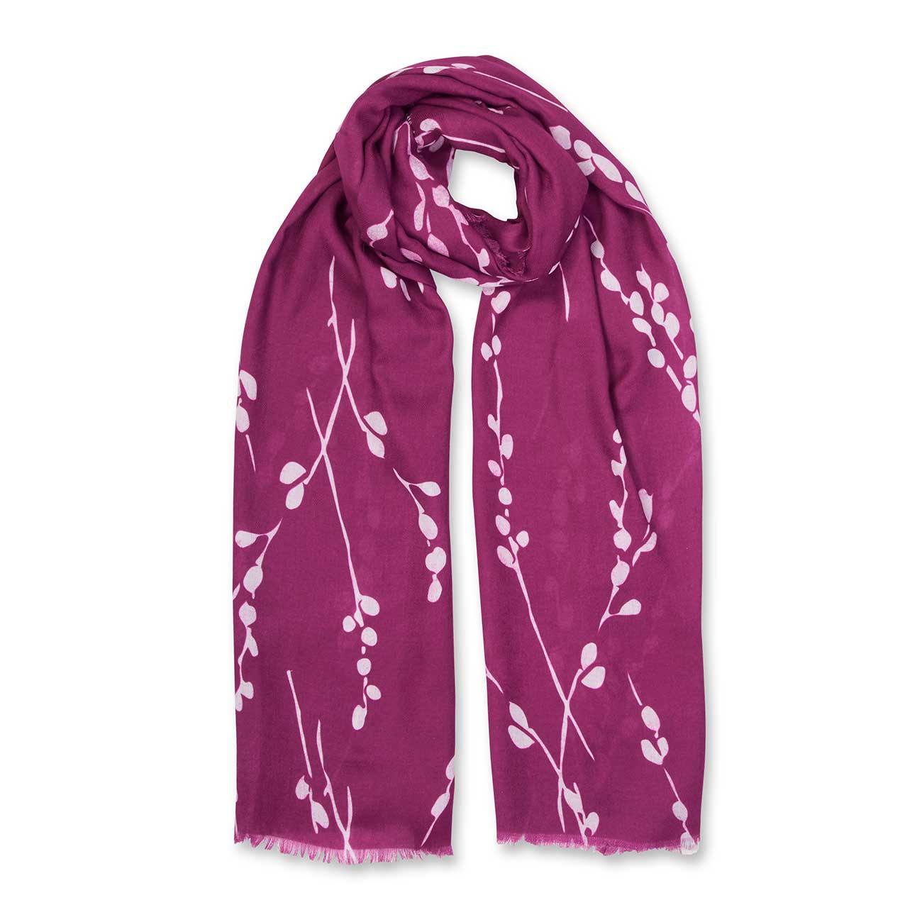 Printed Scarf | Winter Berry Print | White and Burgundy