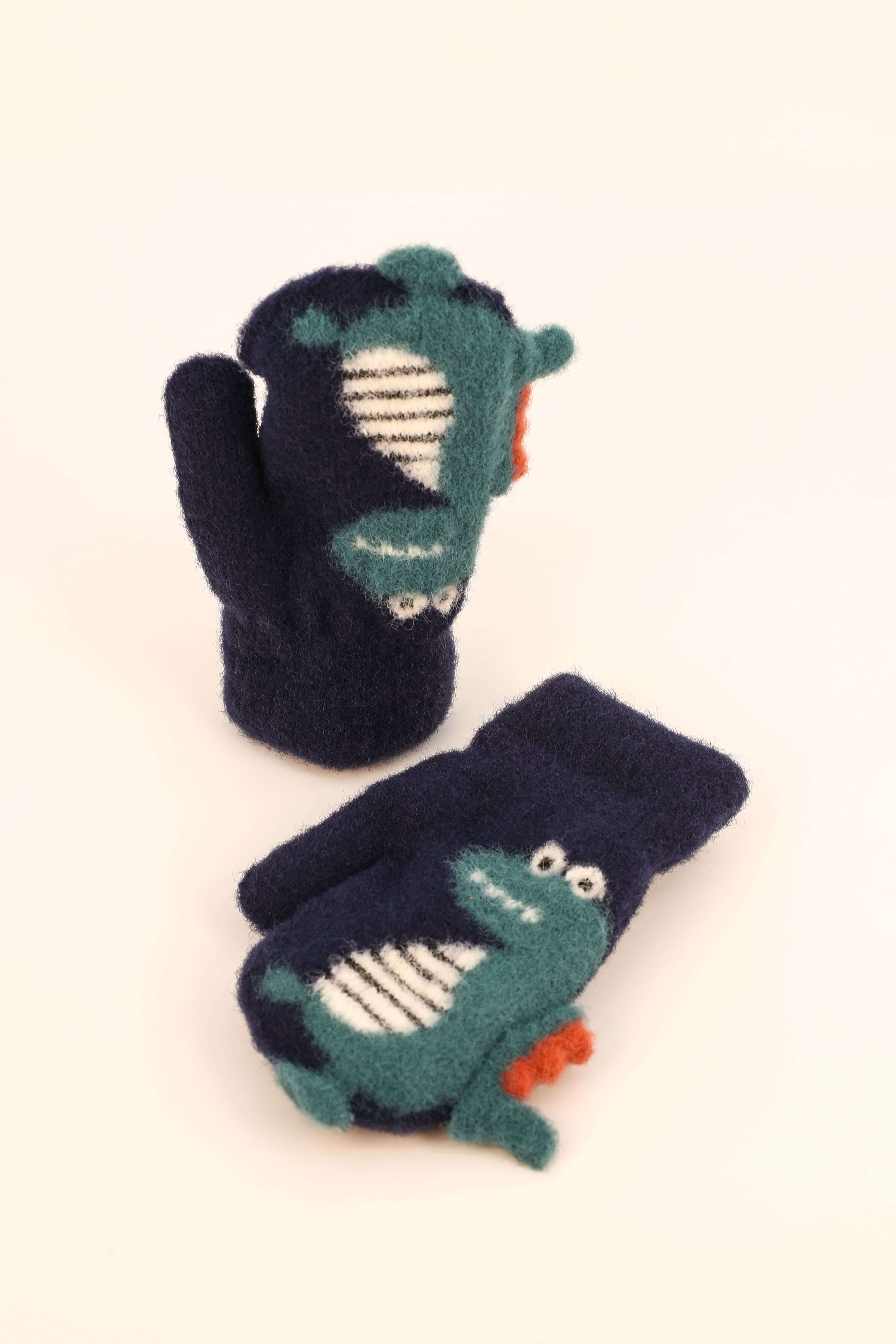 Powder Pal Mittens - Navy Dino