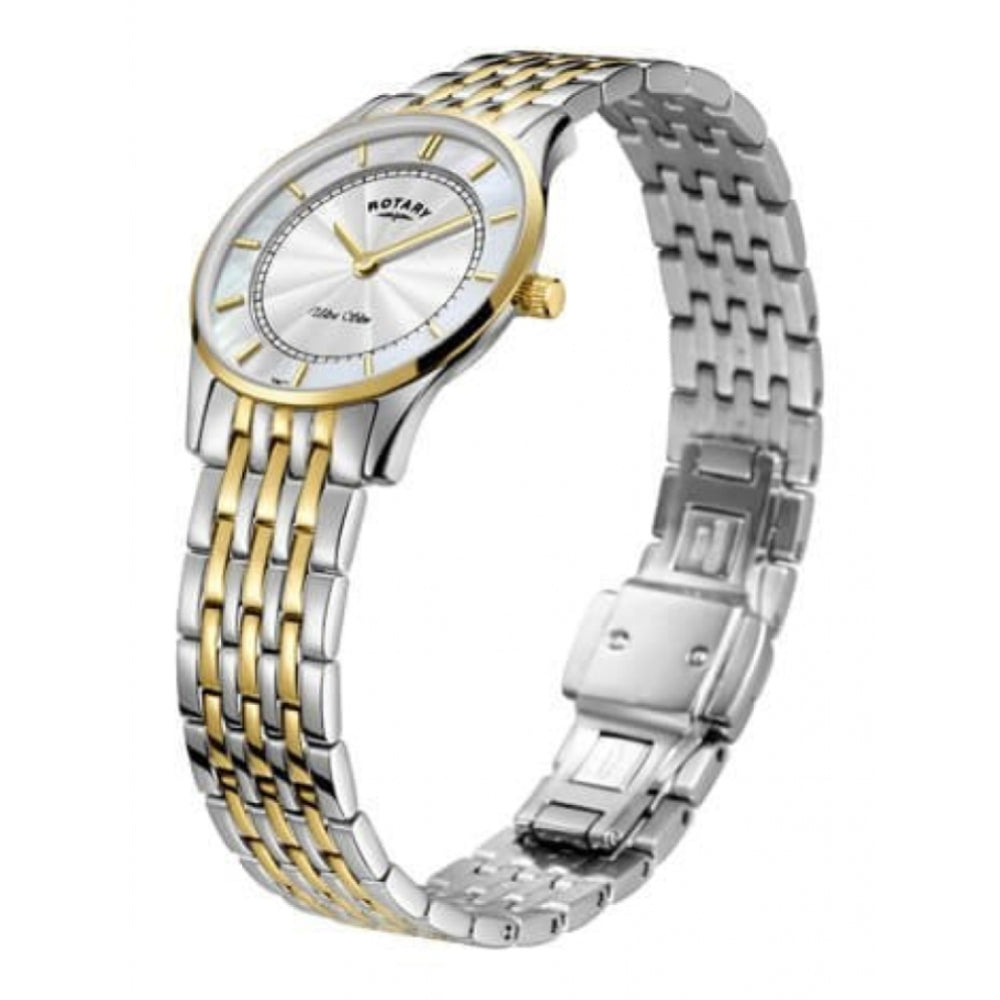 Ultra Slim White Dial Two Tone Stainless Steel Strap Ladies Watch