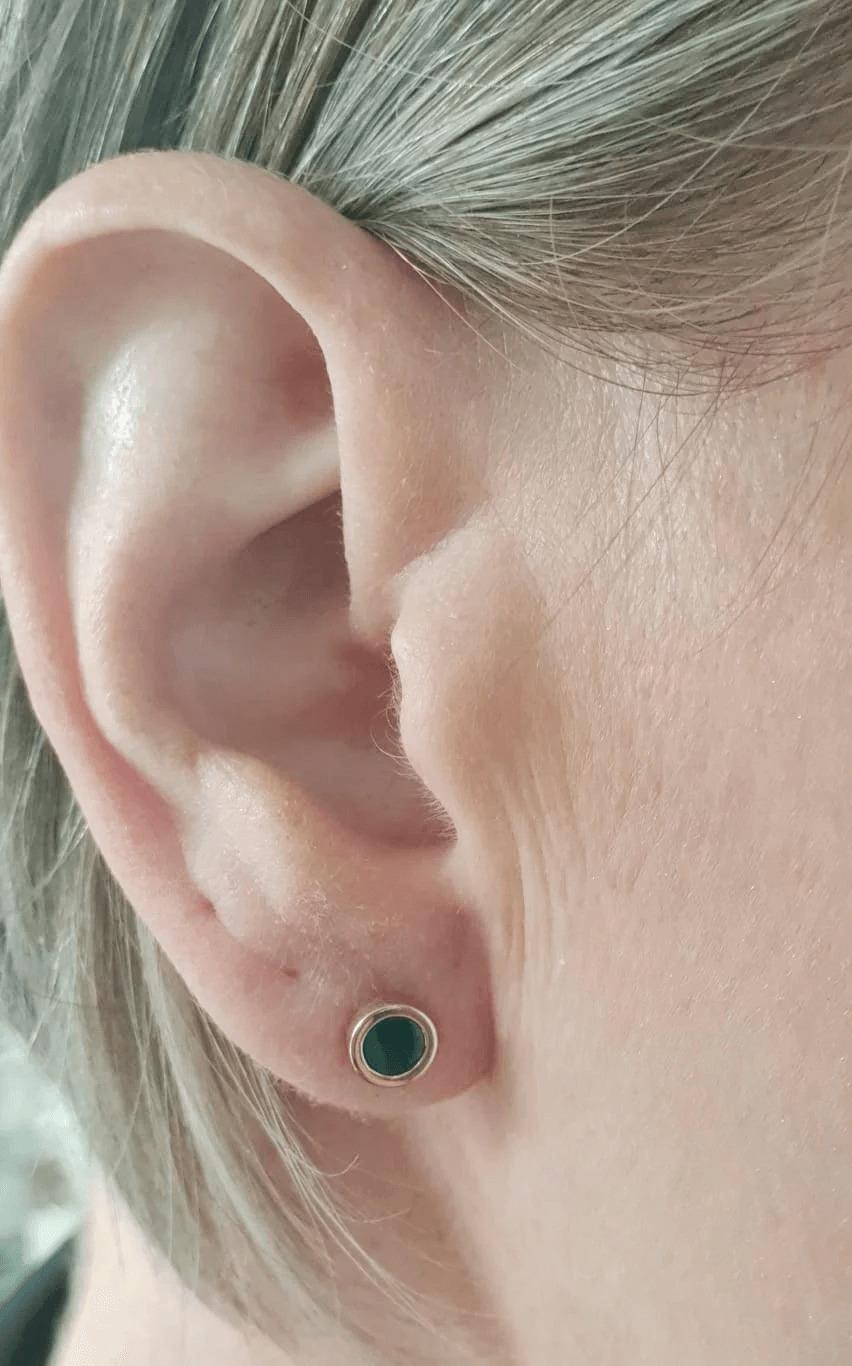 Round Malachite Gold Plated Stud Earrings