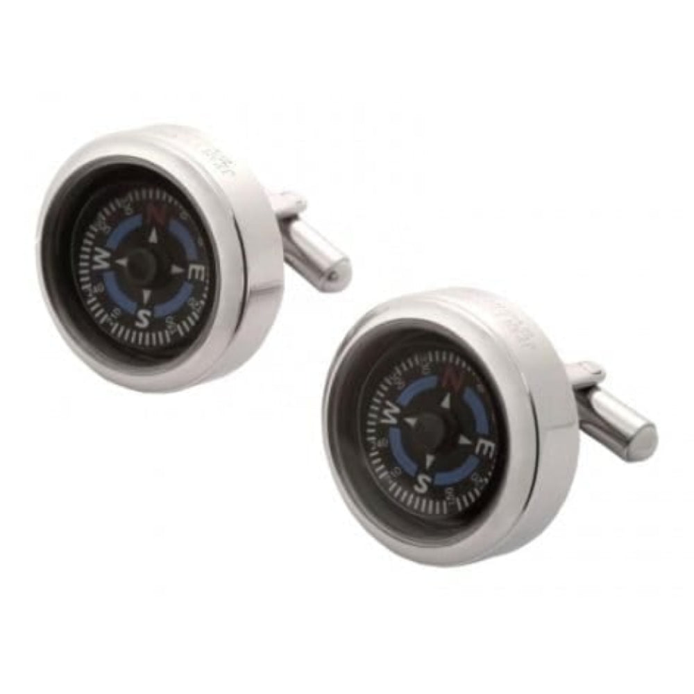 Silver Plated Black Dial Compass Cuff Links
