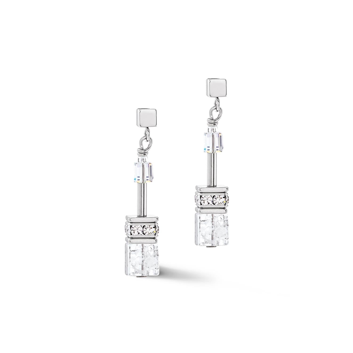GeoCUBE Iconic Nature Silver White Earrings with Stickpin