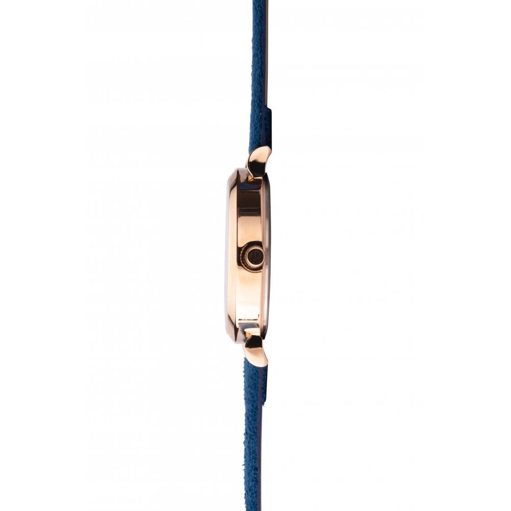 Rose Gold Plated Peacock Pattern Stone Set Dial With Dark Blue Strap Ladies Watch