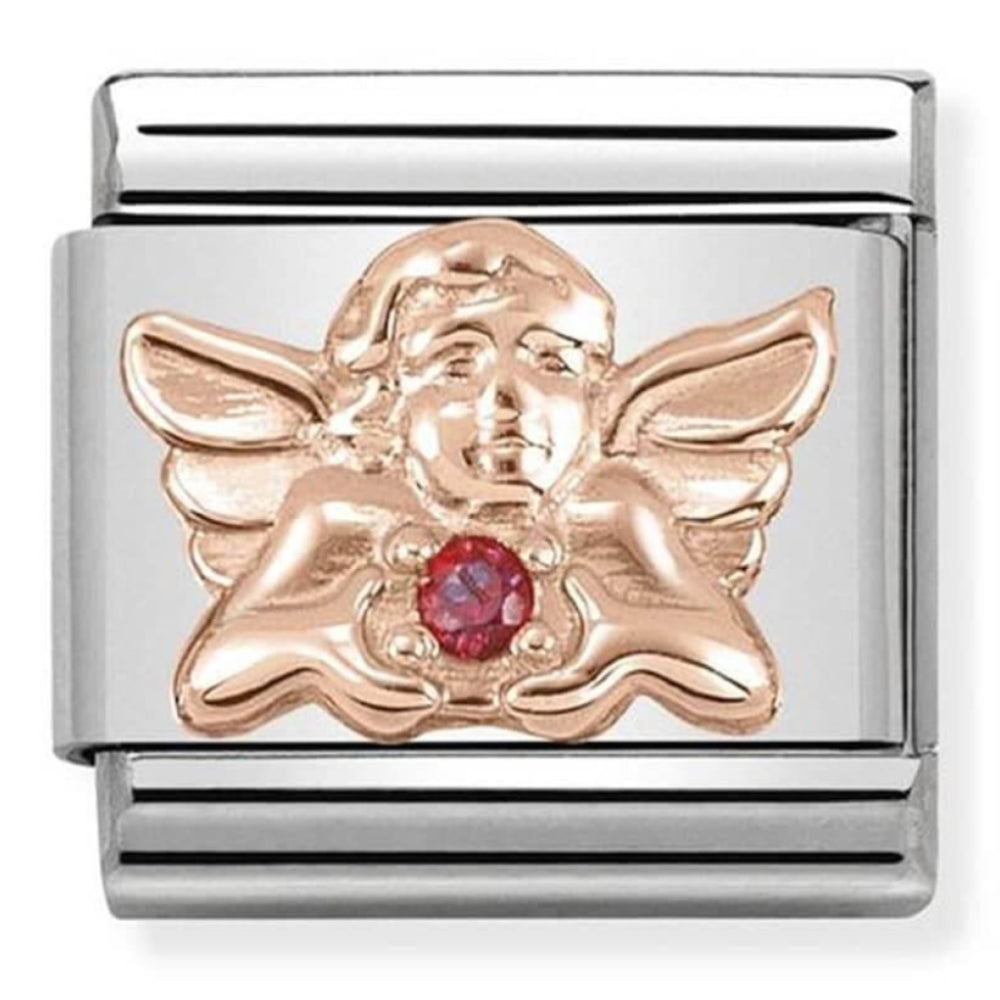 Classic Symbols In Steel, 9K Rose Gold & Red CZ Angel Of Love Link