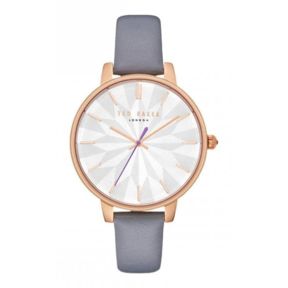 Rose Gold Case With Grey & White Dial & Grey Leather Strap Ladies Watch