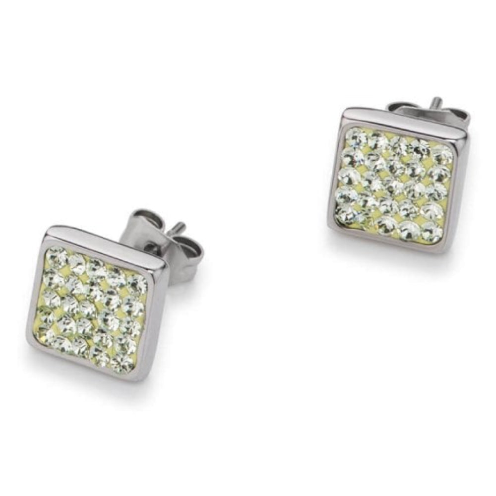 Square Earrings with Stickpin & Light Green Swarovski Crystals