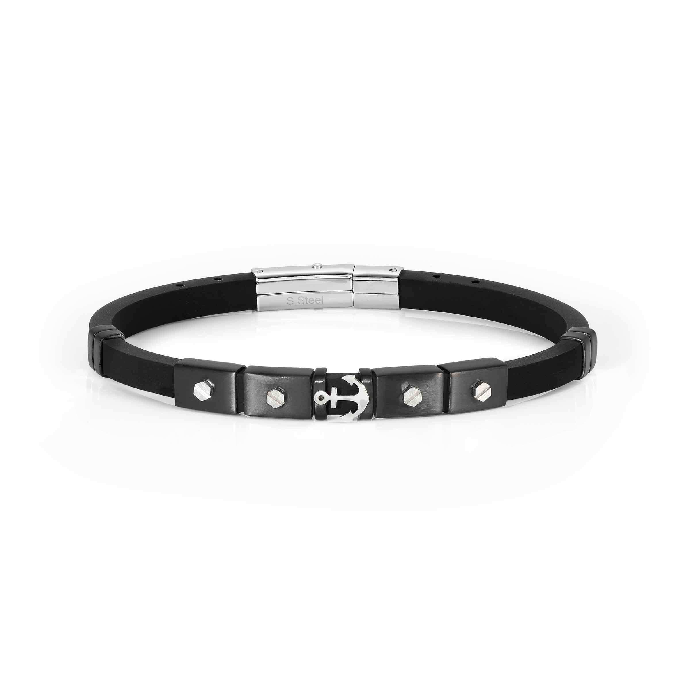City Bracelet In Silicone With Black Hex Screws & Anchor