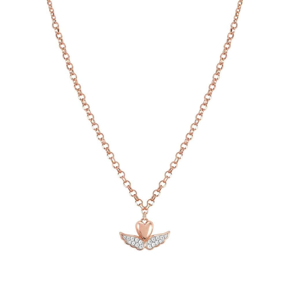 Sweetrock Romance Rose Gold Plated & CZ Winged Heart Pendant Necklace