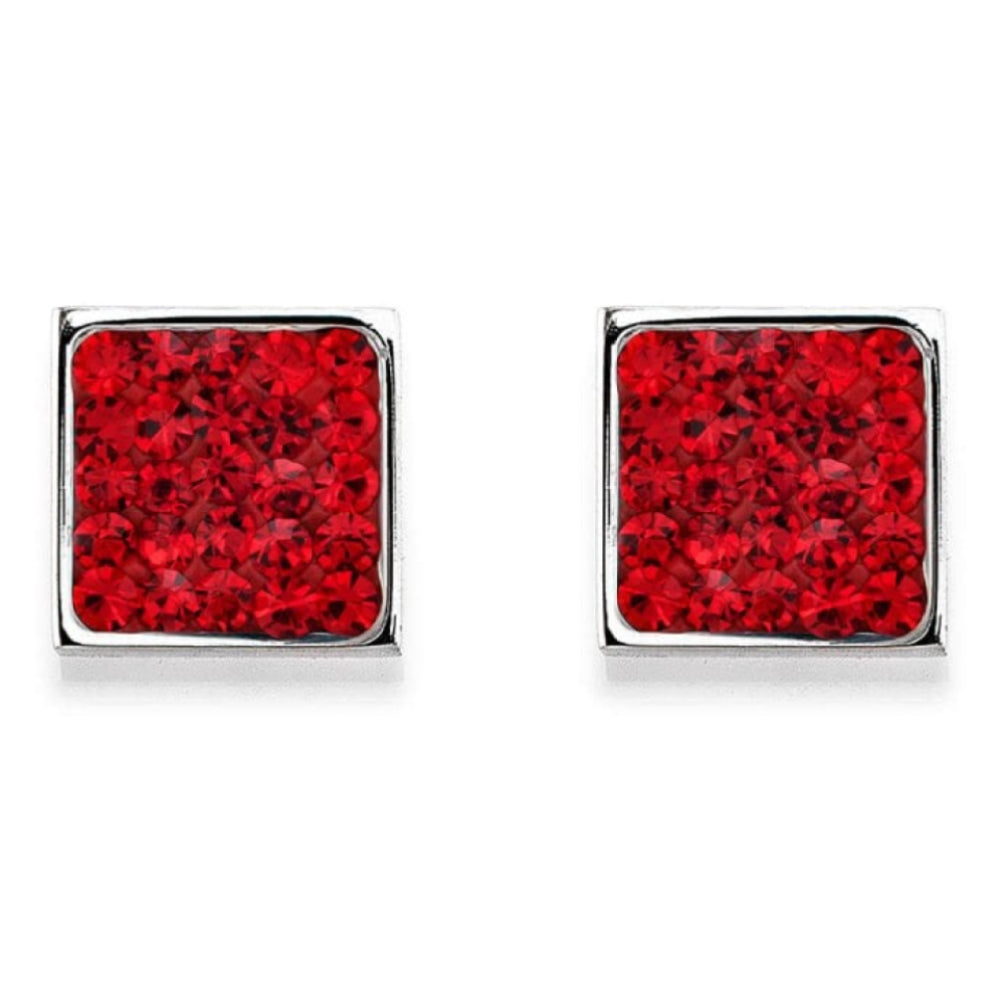 Square Earrings with Stickpin & Red Swarovski Crystals