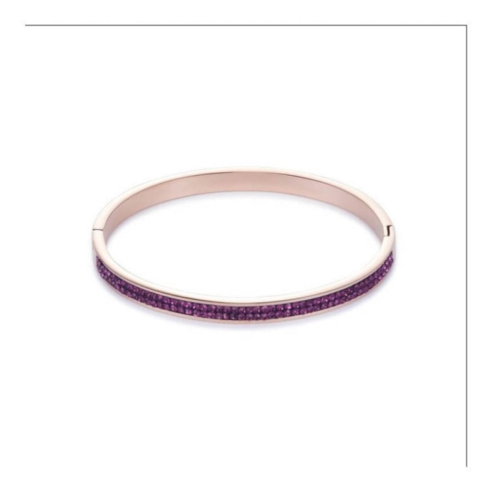 Rose Gold Tone Bangle with Click Closure & Magenta Swarovski Crystals