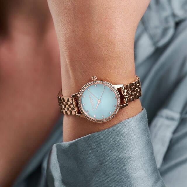 Classic Sparkle Bezel Midi Dial Mint & Rose Gold Bracelet Watch