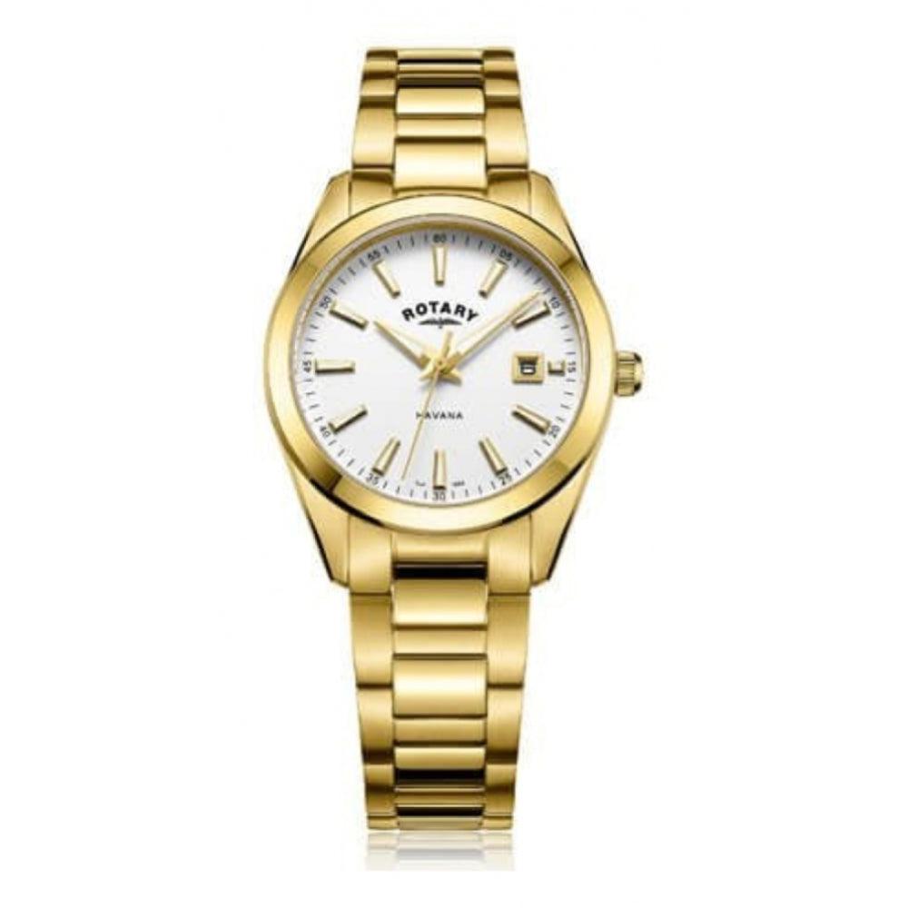 Gold Tone Case White Dial & Bracelet Strap Ladies Havana Watch