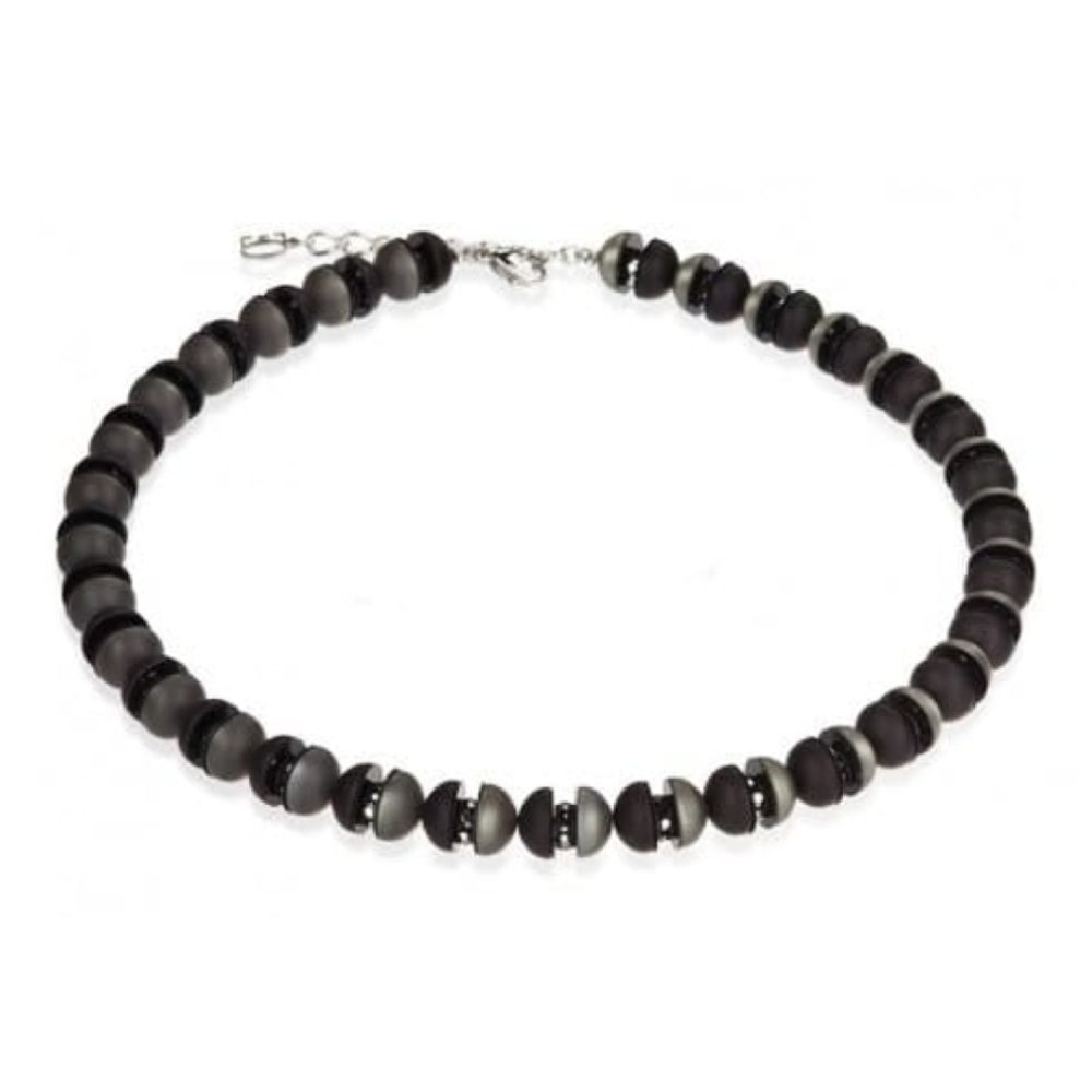 Black & Charcoal Circular Bead With Rhinestone & Swarovski Necklace