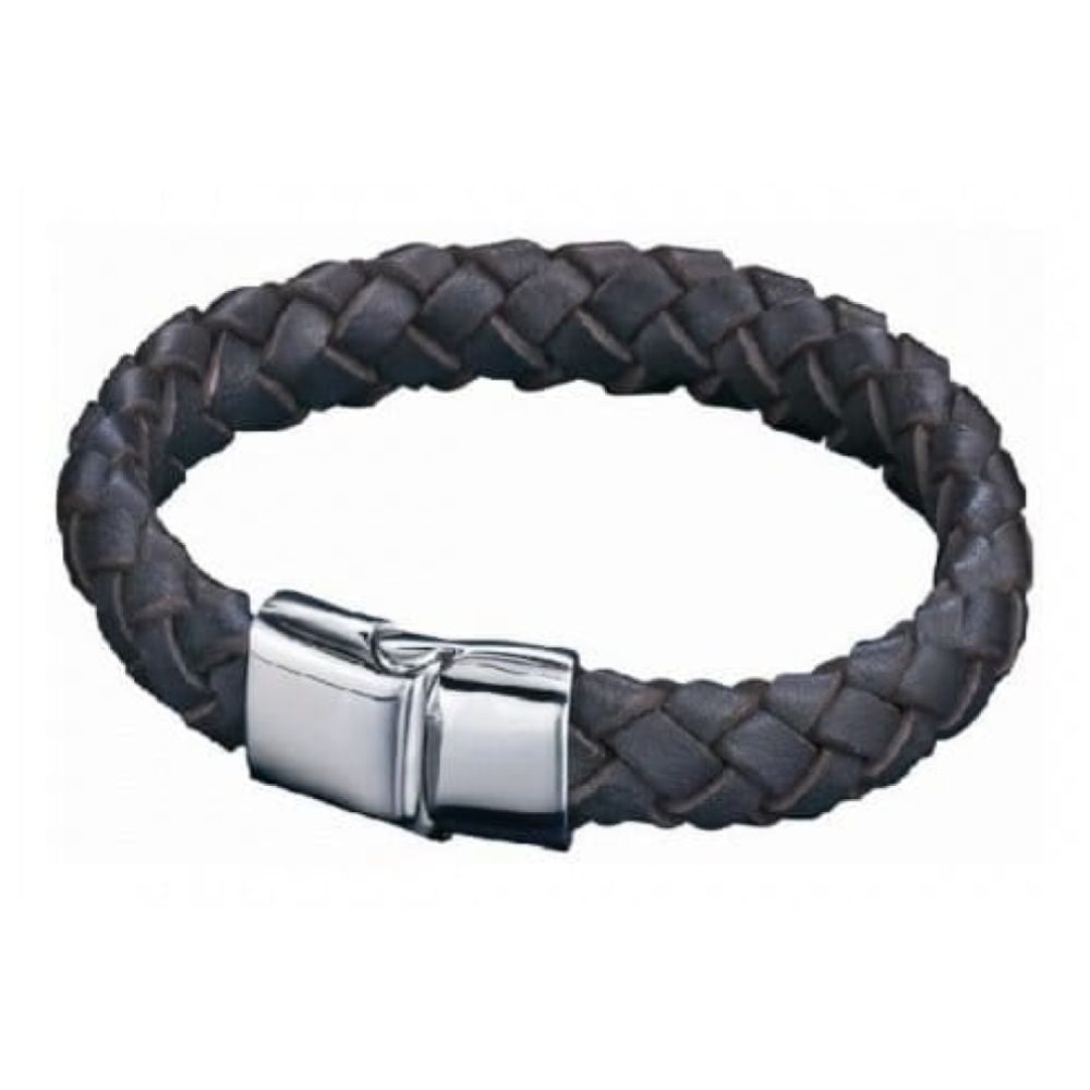 Thick Braided Brown Leather Bracelet With Stainless Steel Magnetic Slide Clasp Bracelet